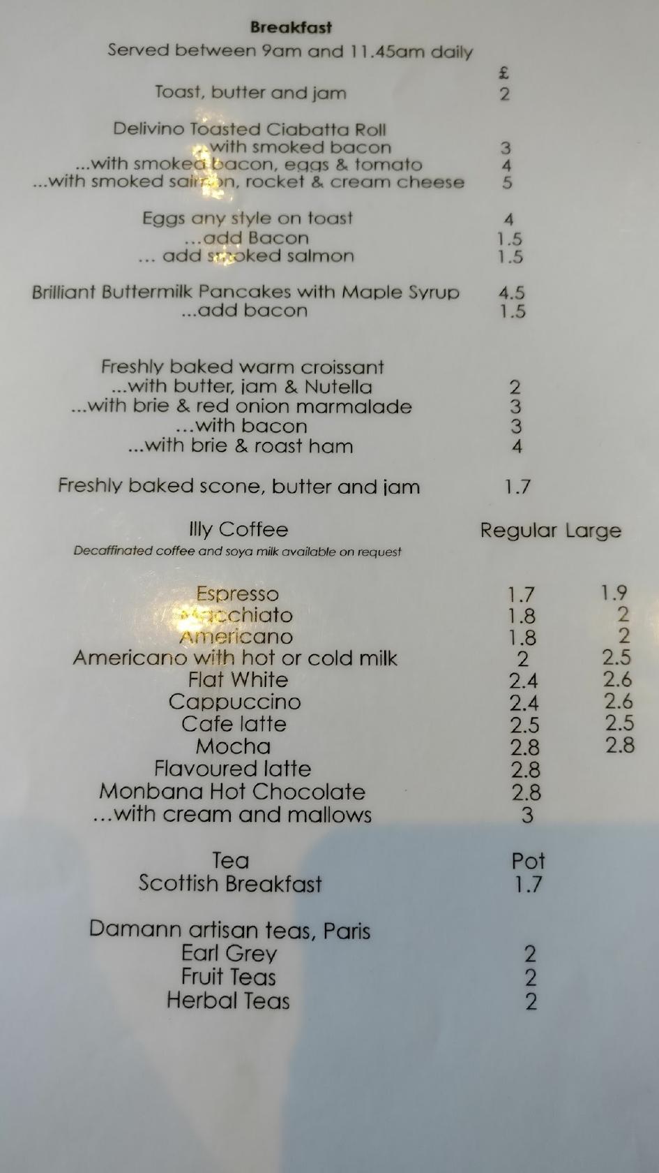 Menu at Delivino restaurant, Auchterarder