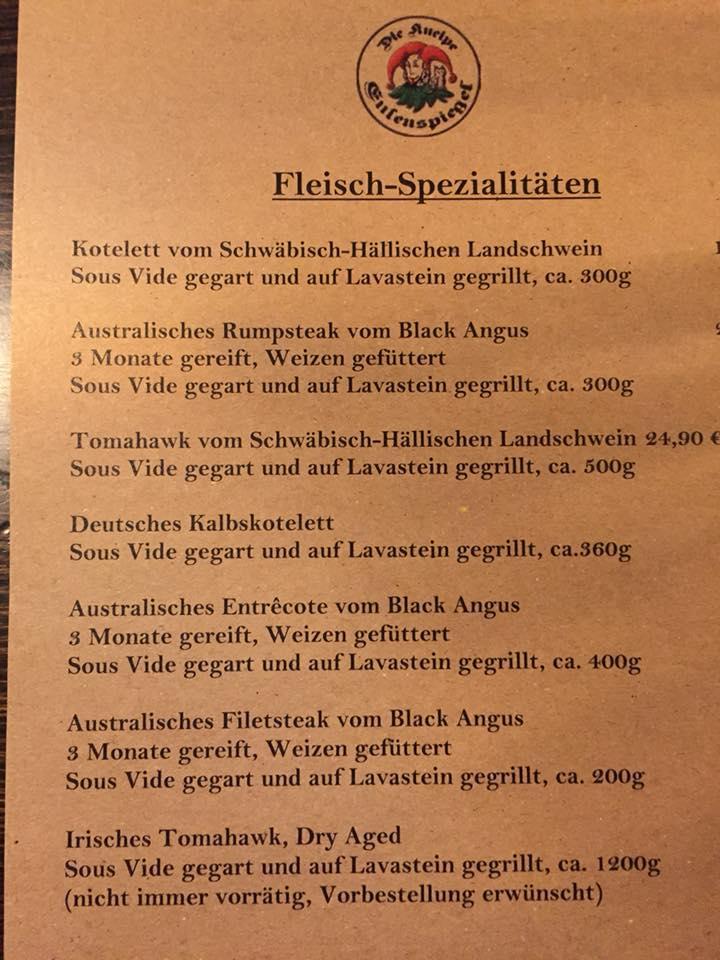 Speisekarte Von Kultkneipe Eulenspiegel Pub & Bar, Gelnhausen