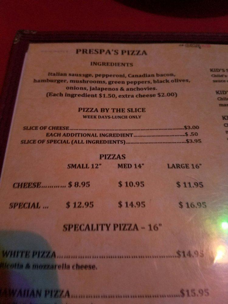 Menu at Prespa's Italian Restaurant 1, Arlington, W Arkansas Ln