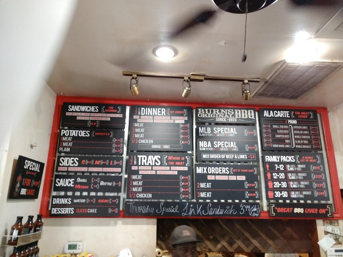 Menu At Burns Original Bbq Houston De Priest St