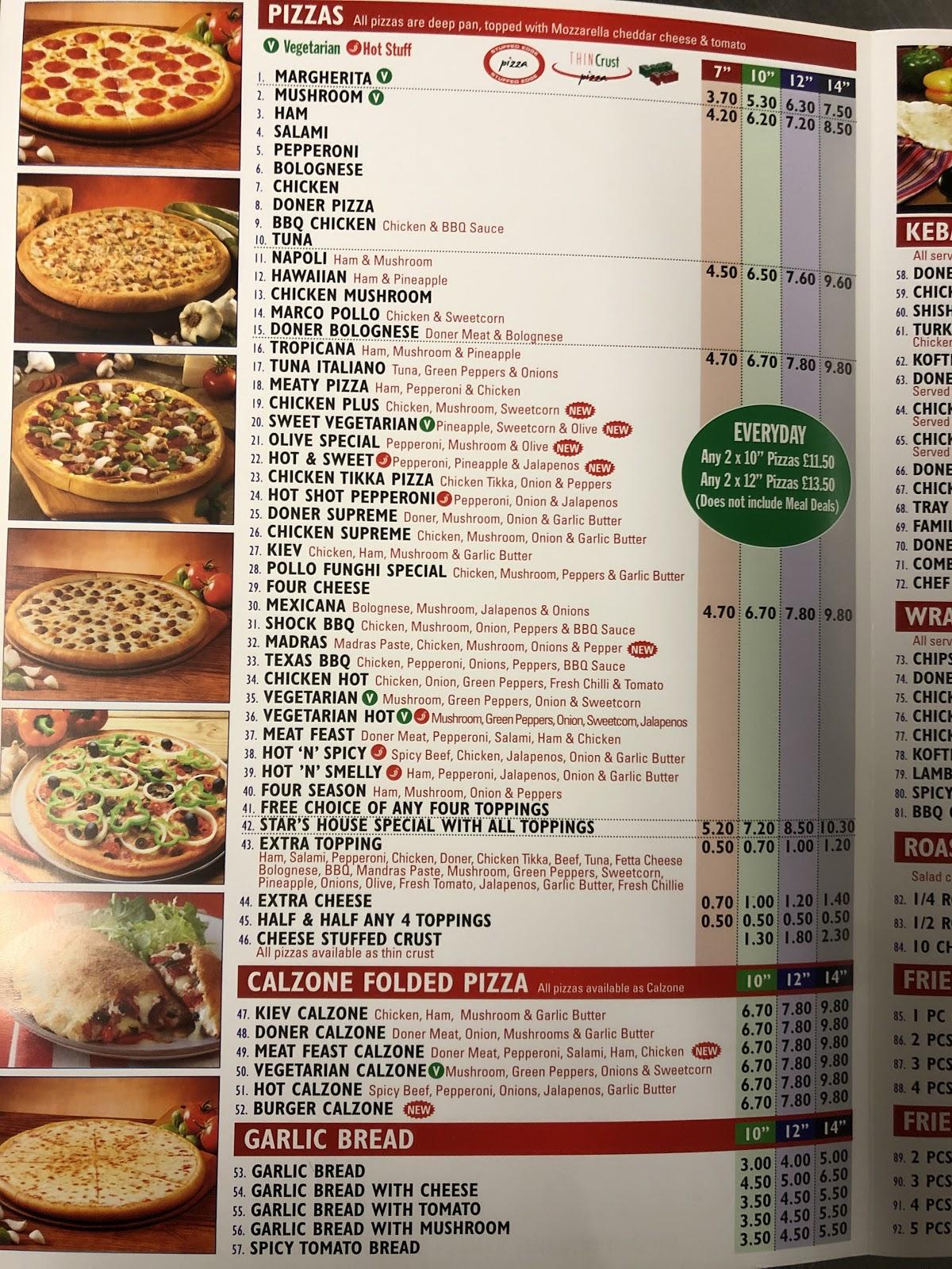 Menu at Star's Pizza ( Brumby corner ) pizzeria, Scunthorpe