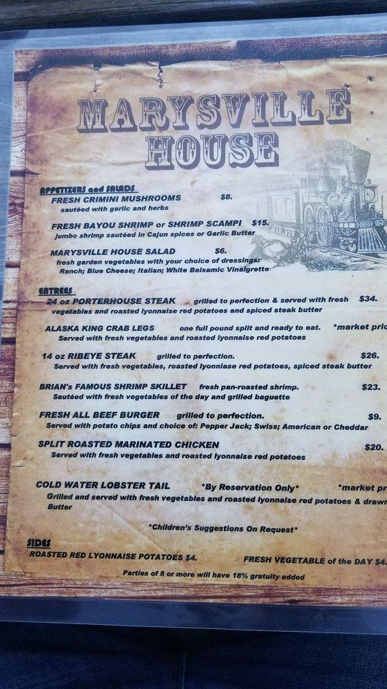 Menu at Marysville House steakhouse, Marysville