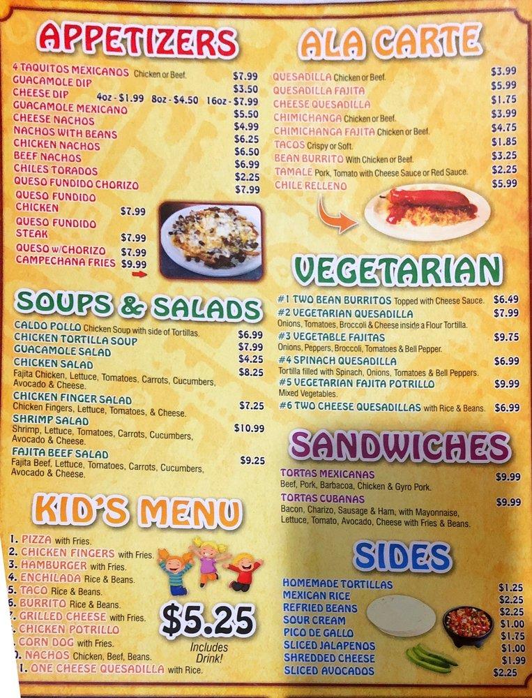 Menu at Potrillos Mexican Restaurant, Ada