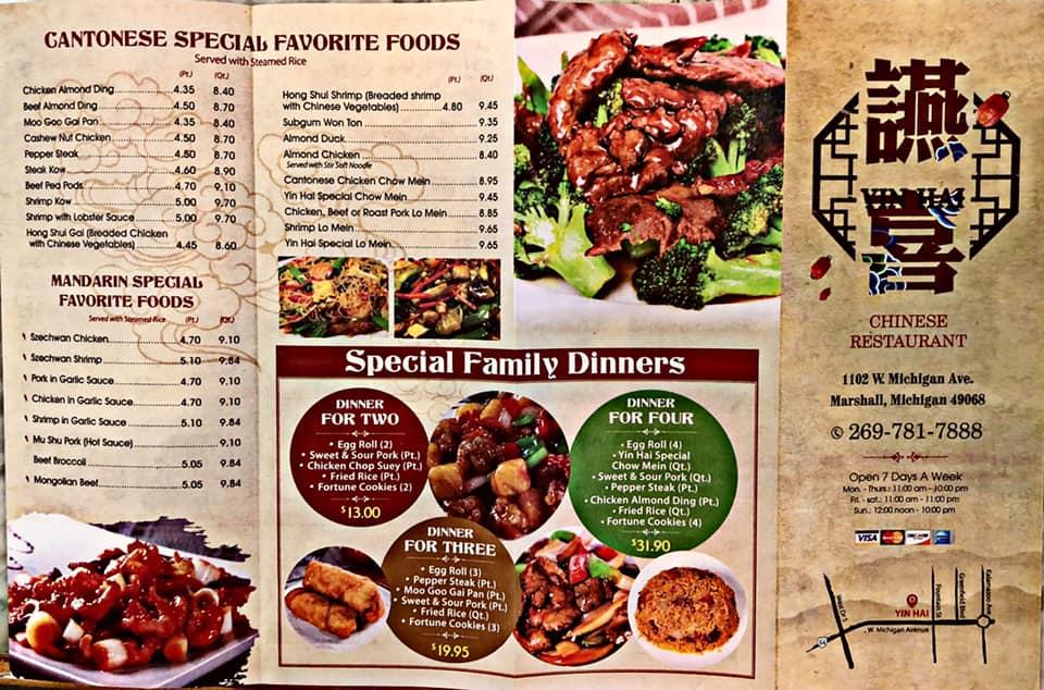 Menu at Yinhai Restaurant, Marshall