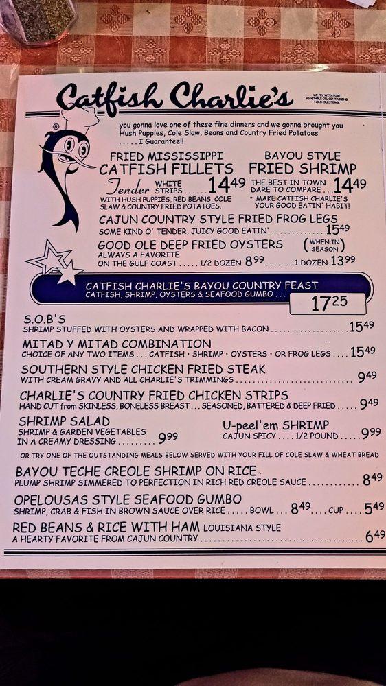 Menu at Catfish Charlie's restaurant, Corpus Christi