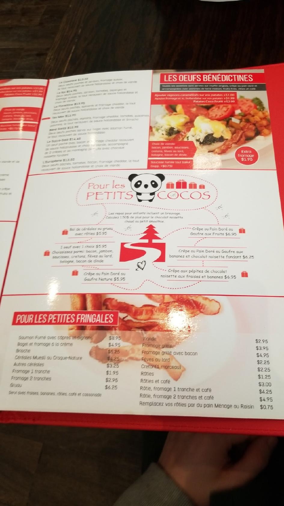 Menu au Coco Frutti StPaul restaurant, Joliette