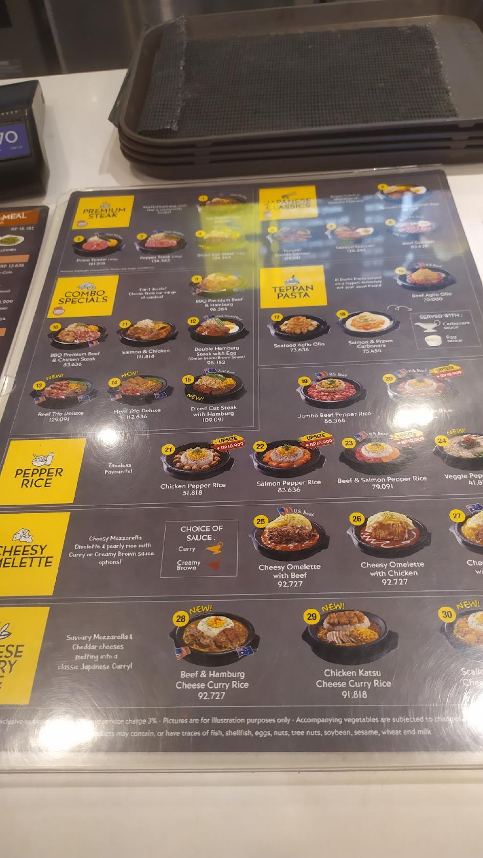 Menu at Pepper Lunch Tunjungan Plaza fast food, Surabaya, Plasa