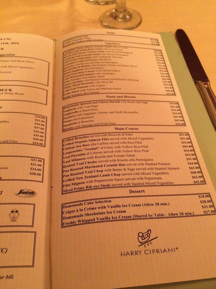 Menu at Harry Cipriani restaurant, West New York, 781 5th Ave