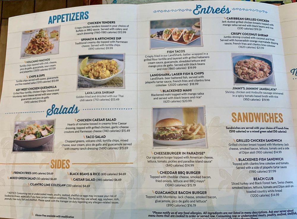 Menu at Air Margaritaville Restaurant, Fort Lauderdale, International