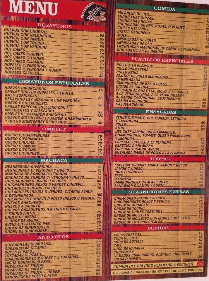 Menu at Los Caporales restaurant, Mexicali