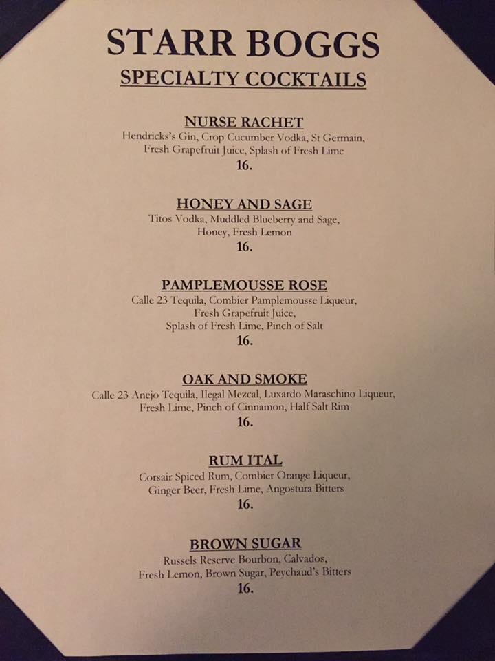Menu at Starr Boggs restaurant, Westhampton Beach