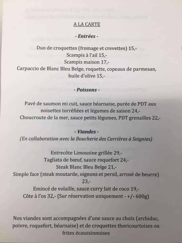 Menu at L'Atelier de Marius, Soignies