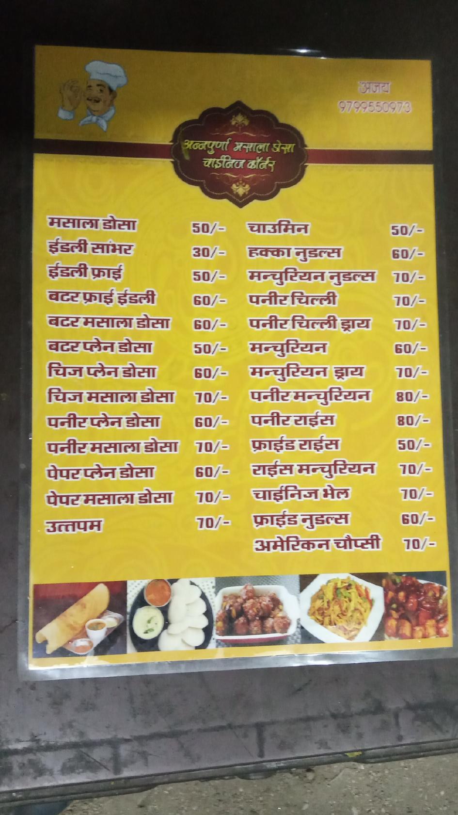 Menu at South Indian अन्नापुणॉ मसाला डोसा & Chinese Corner, Udaipur