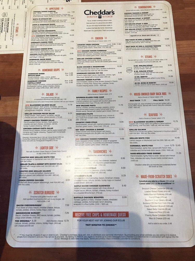 Menu at Cheddar's Scratch Kitchen restaurant, Jacksonville