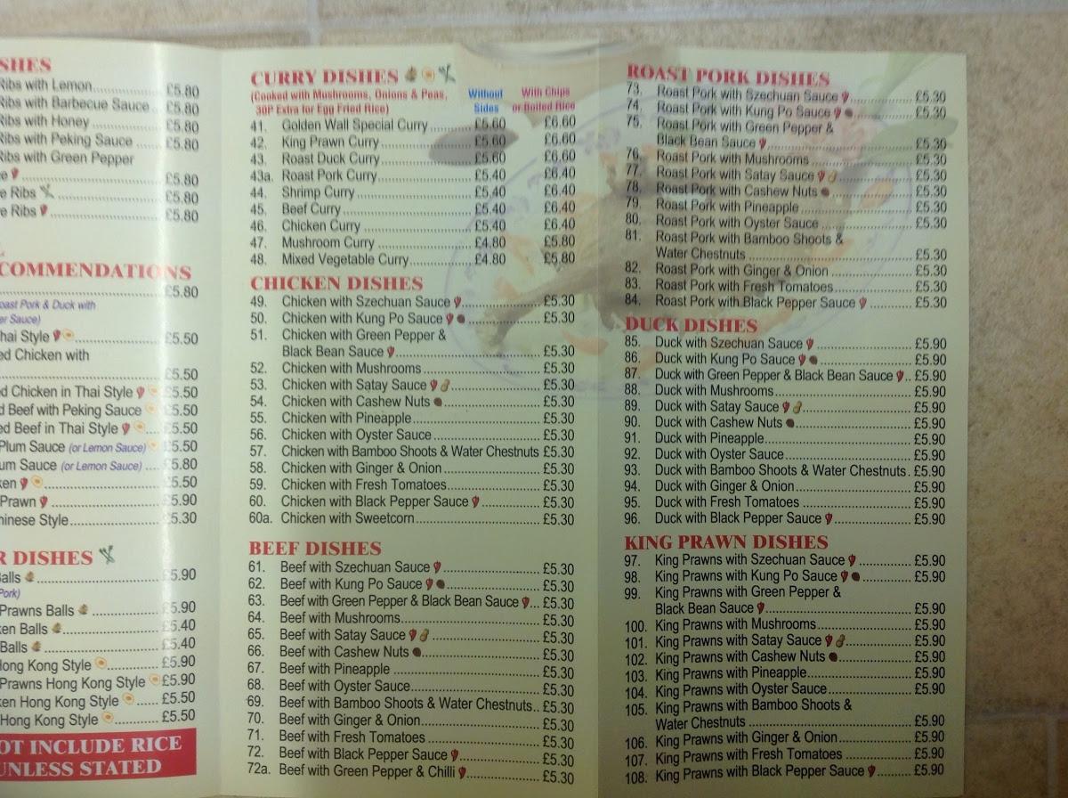 Menu at The Golden Wall fast food, Dursley