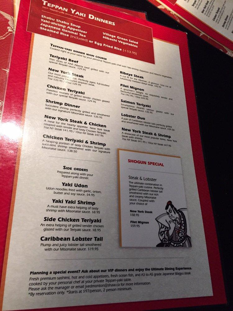 Menu at Japanese Village Sherwood Park restaurant, Sherwood Park, 800