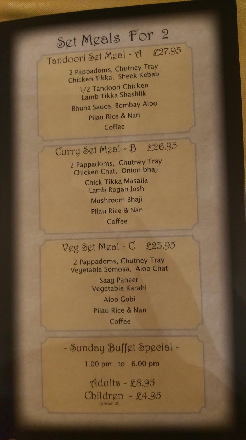 Menu at Paradise Spice restaurant, Cheadle