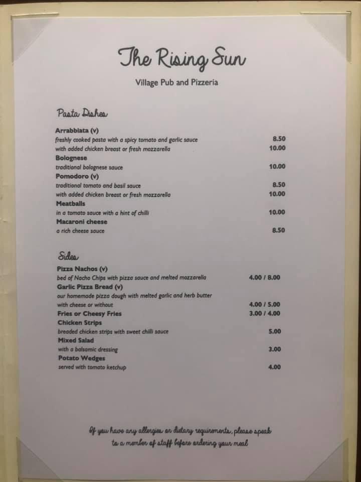 Menu at The Rising Sun, Ickford pub & bar, Brill