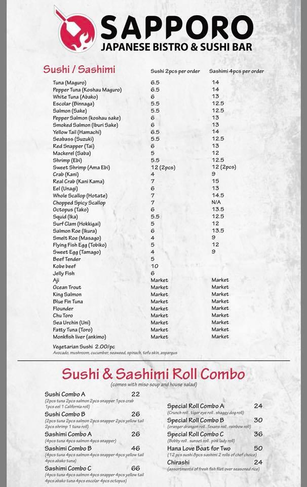 Menu At Sapporo Restaurant Houston 801 Congress St 101