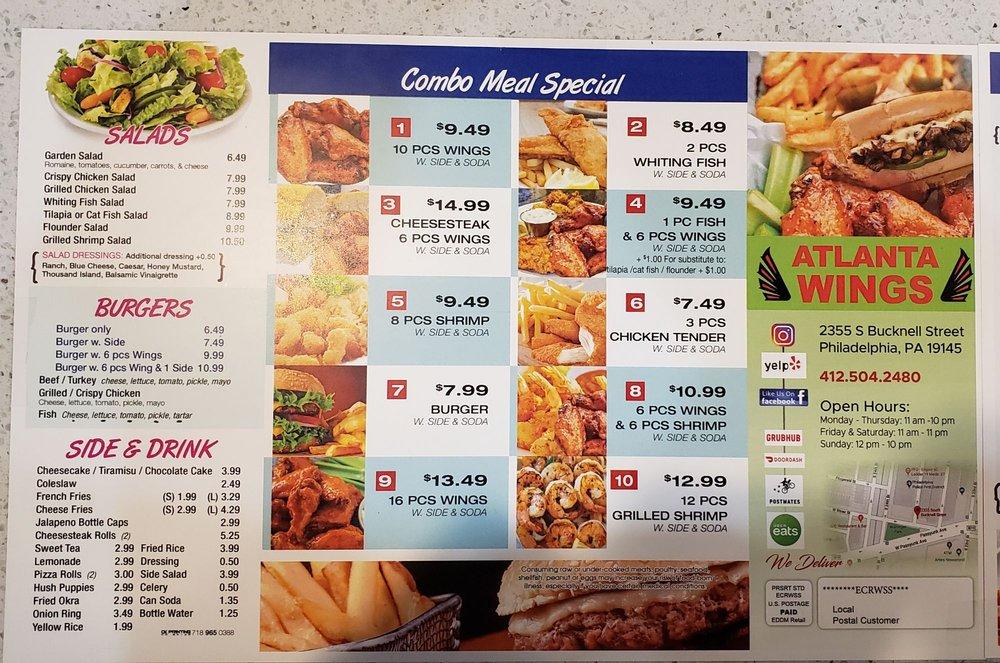 Menu at Atlanta Wings restaurant, Philadelphia, S Bucknell St