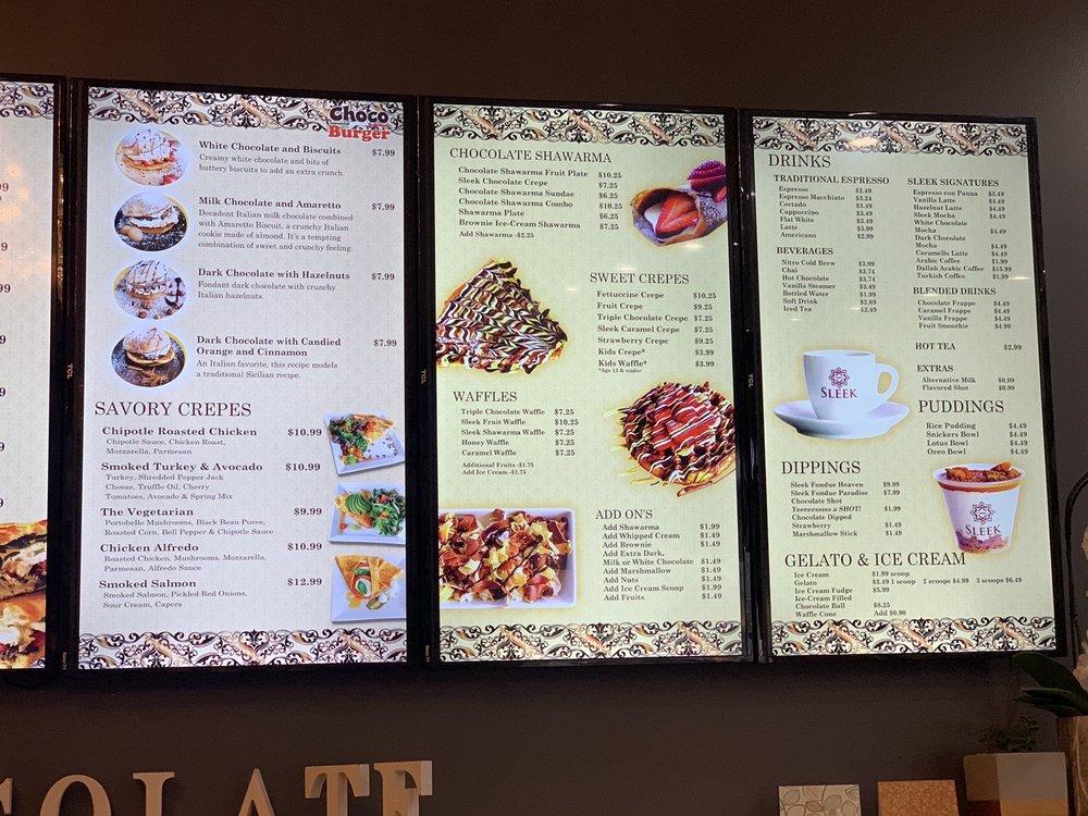 Menu at Sleek Crêperie Café — Fairfield restaurant, Cypress
