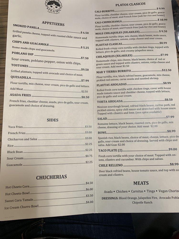 Menu at Xilakil Latin Fusion restaurant, Medford
