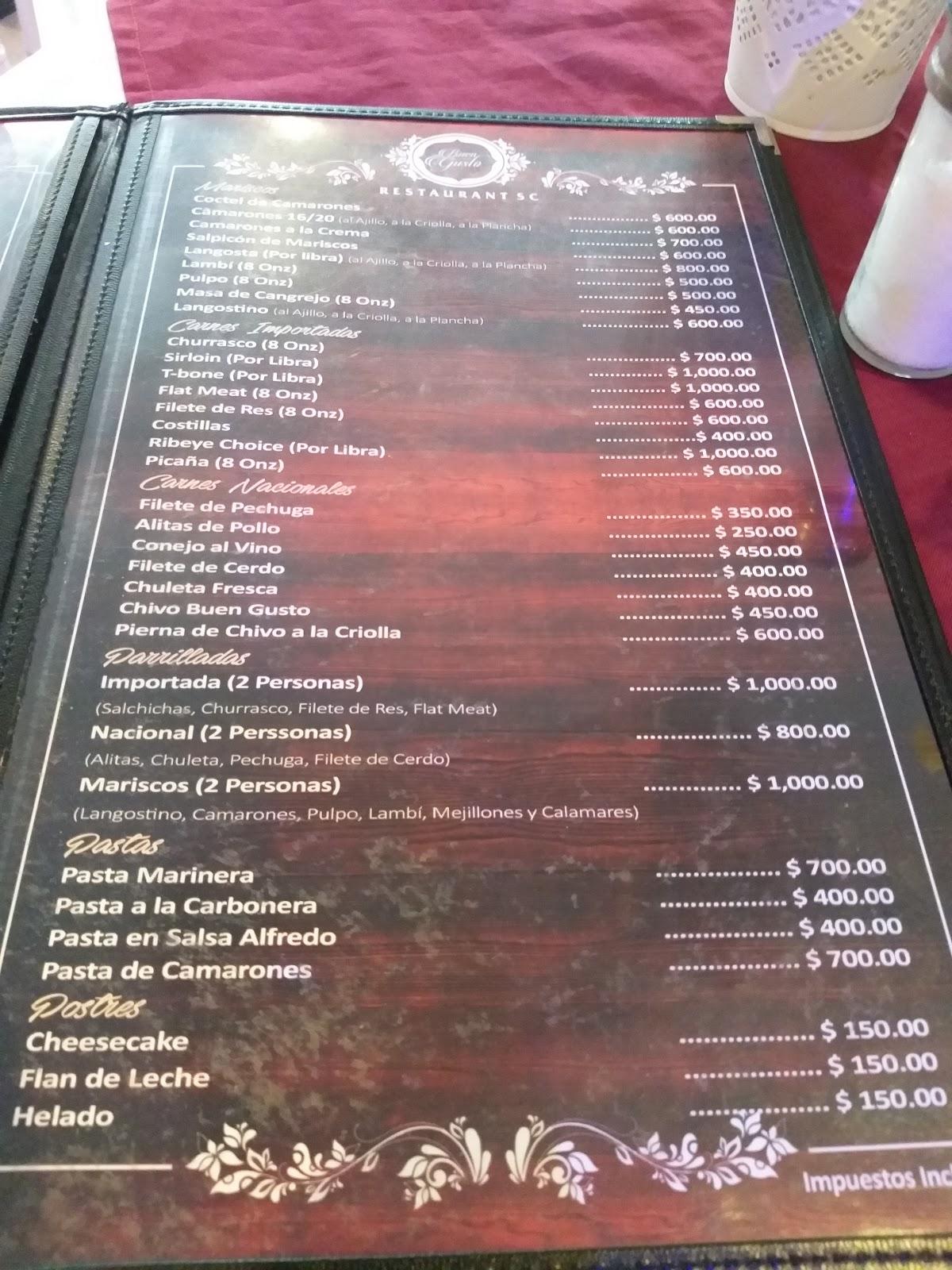 Carta de Buen Gusto Restaurant, San Cristobal