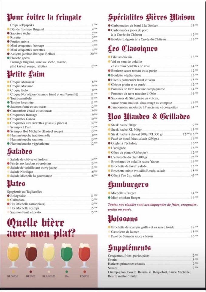 Menu Au Michelles Pub Mouscron