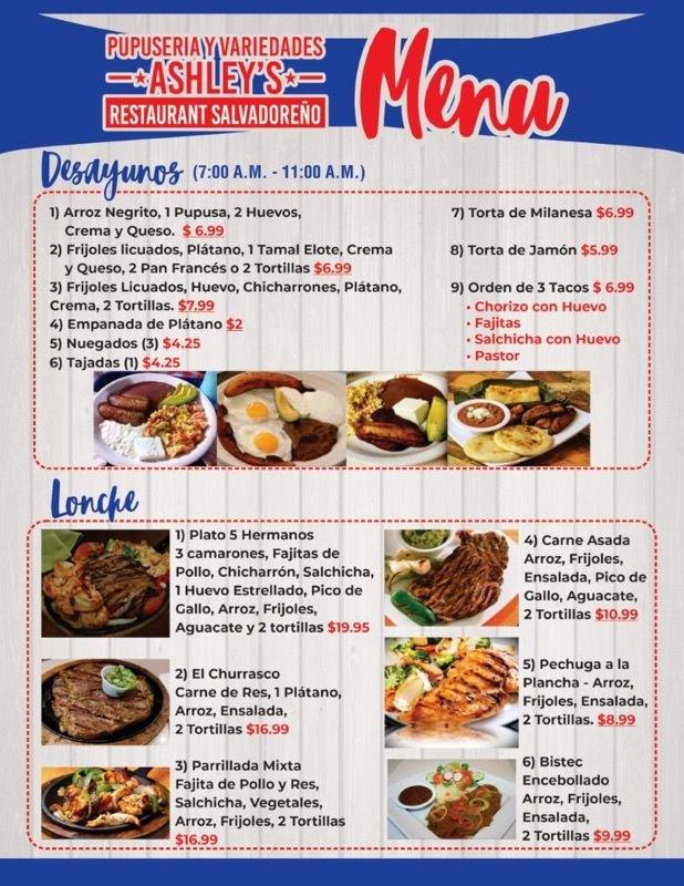 Menu at Pupuseria y Variedades Ashley´s restaurant, Houston