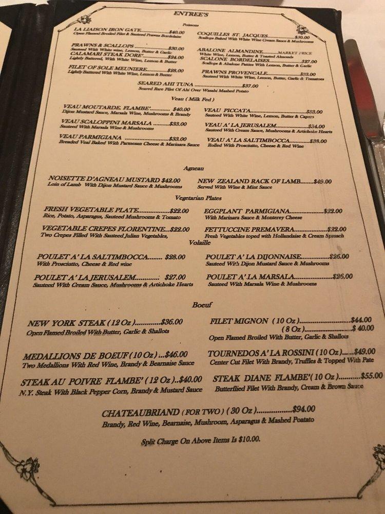 Menu at The Iron Gate restaurant, Belmont