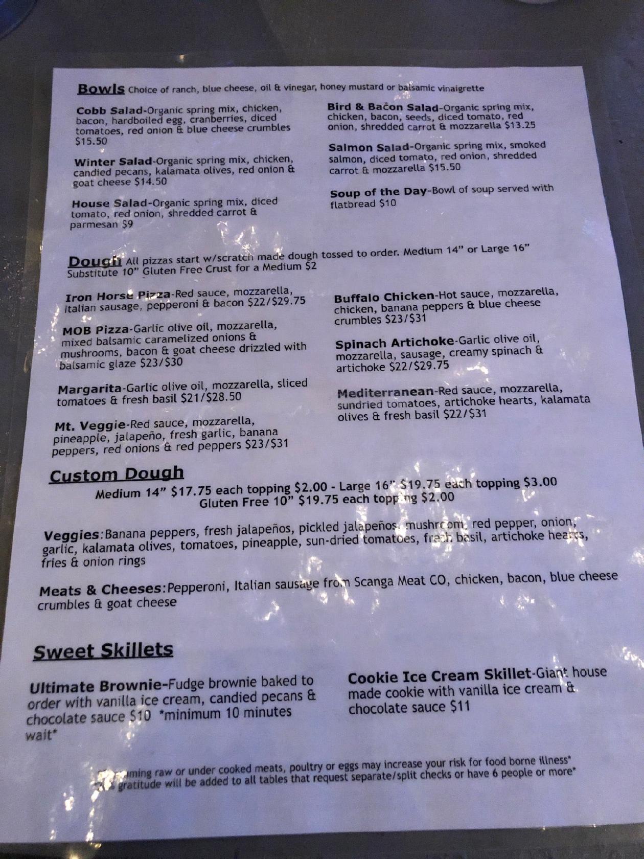 Menu at Iron Horse Tap pub & bar, Crested Butte, 11 Snowmass Rd