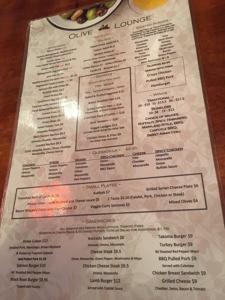 Menu at Olive Lounge & Grill pub & bar, Takoma Park