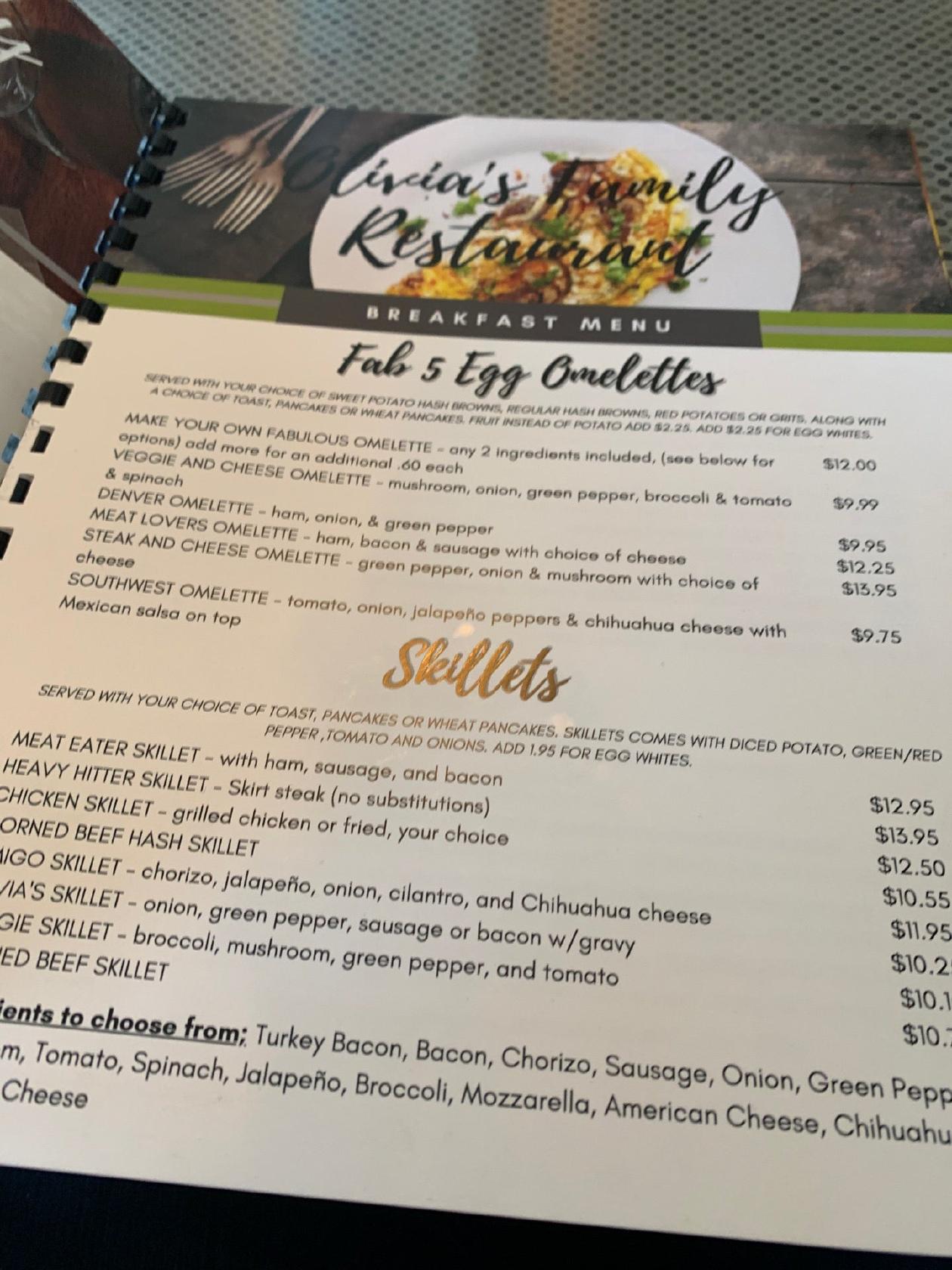 Menu at Olivia's Family Restaurant, Dolton