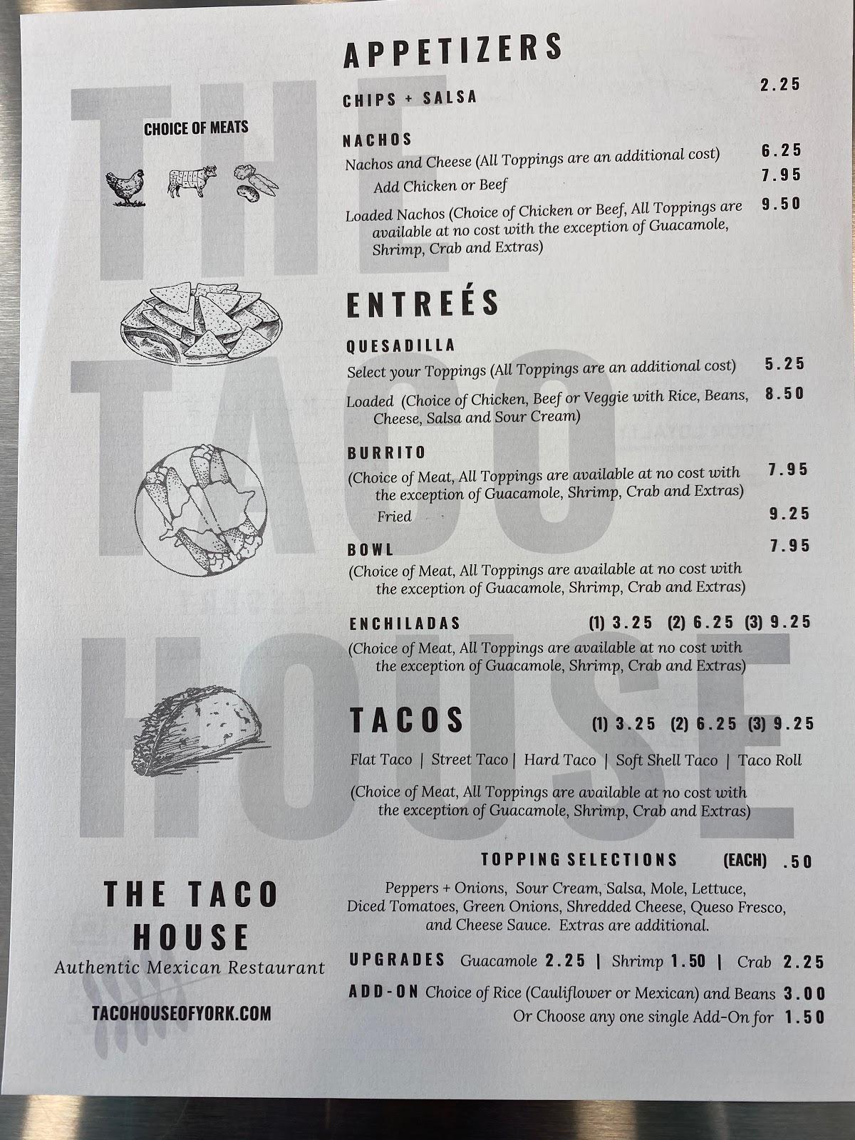 Menu at The Taco House restaurant, York