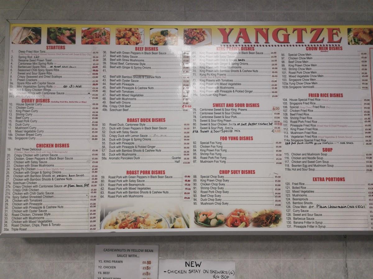 Menu at Yangtze fast food, Cheltenham