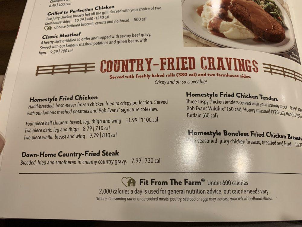 Menu at Bob Evans restaurant, Van Wert