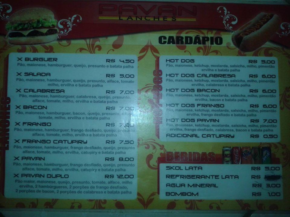 Pavan Lanches cardápio