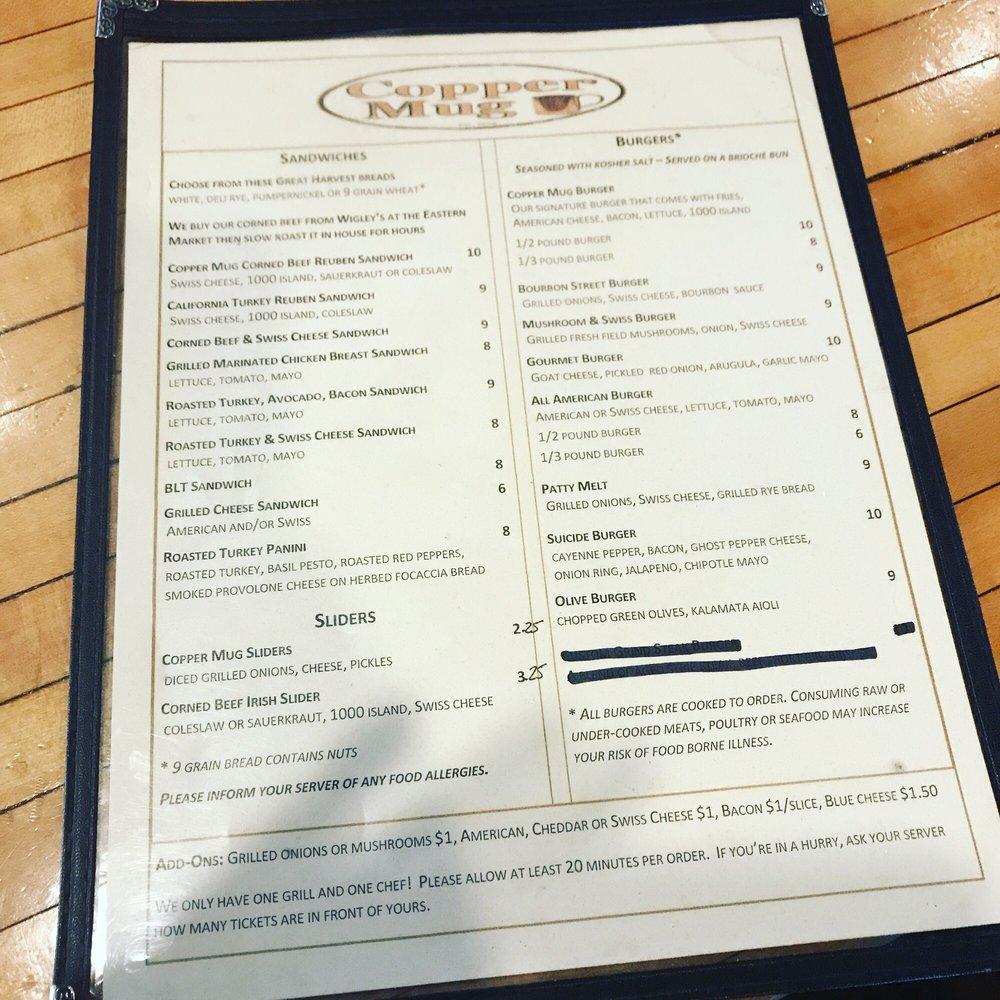 Menu at Copper Mug Bar & Grill, Walled Lake