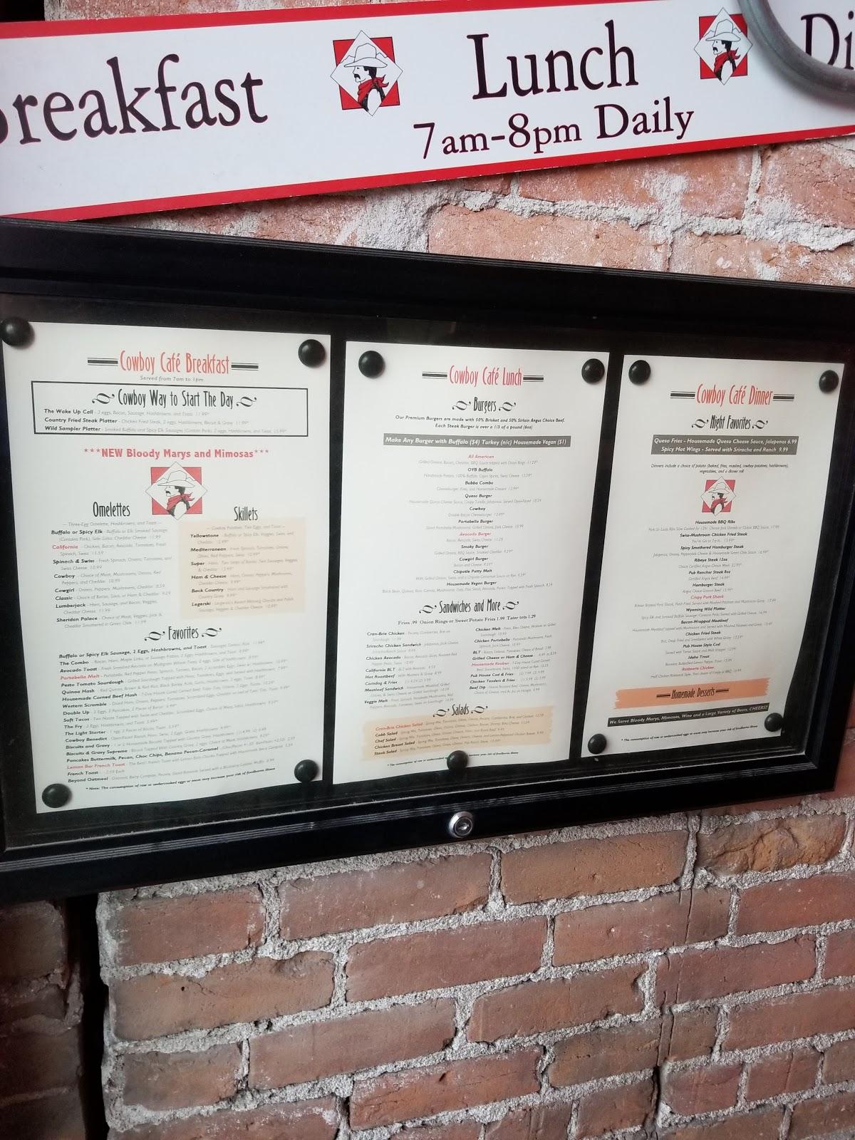 Menu at Cowboy Cafe, Sheridan
