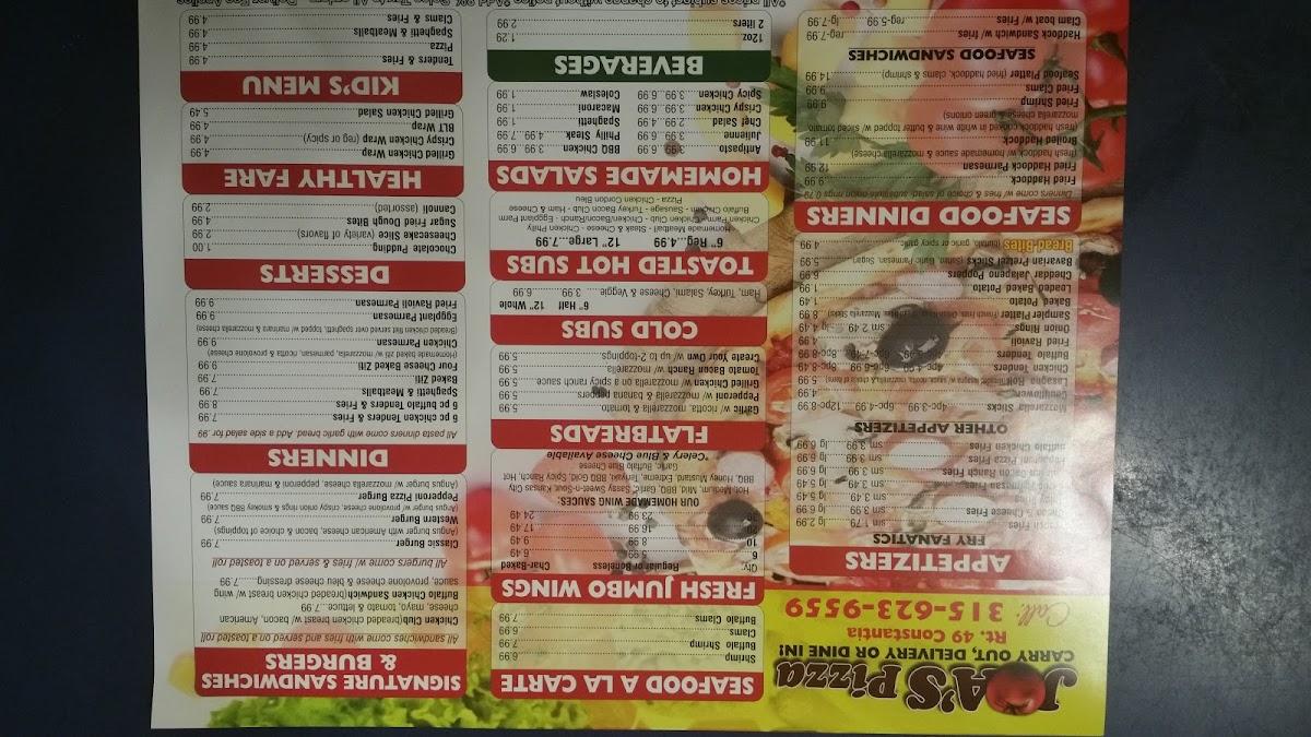 Menu at Joa's Pizza pizzeria, Constantia