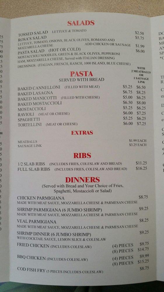 Menu at Rosa's Pizza & Italian Restaurant, Capron