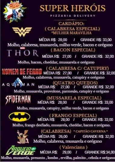 Super Heróis Pizzaria Delivery cardápio