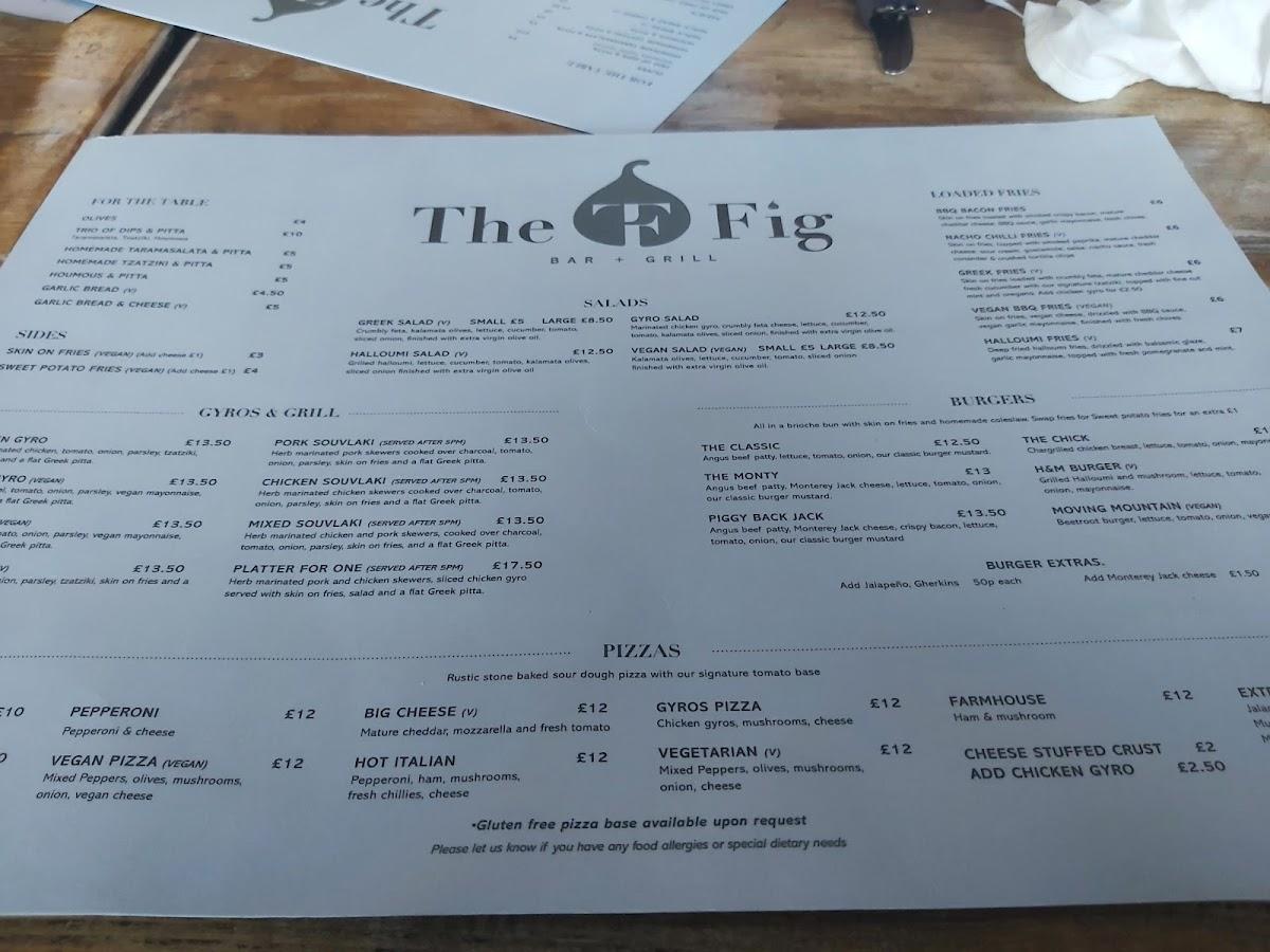 Menu at The Fig Bar & Grill, Great Yarmouth