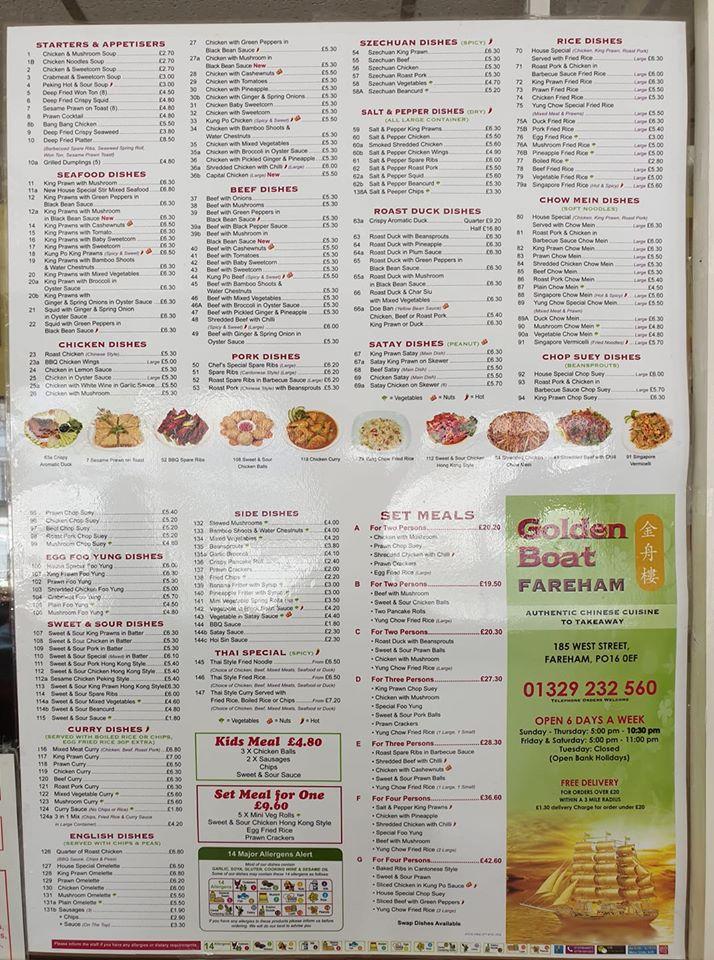 Menu at Golden Boat Fareham restaurant, Fareham, 185 West St