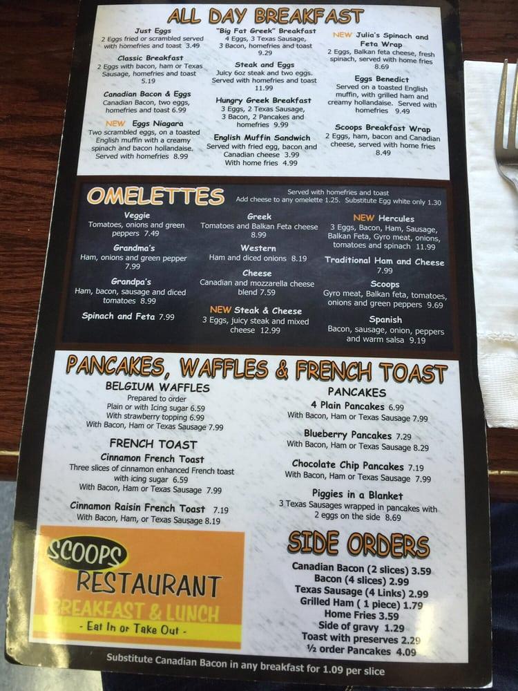 Menu at Scoops Restaurant Breakfast and Lunch, Niagara Falls