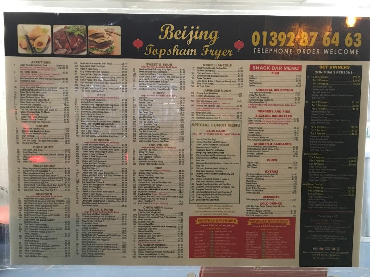 Menu at The Beijing Topsham Fryer fast food, Exeter