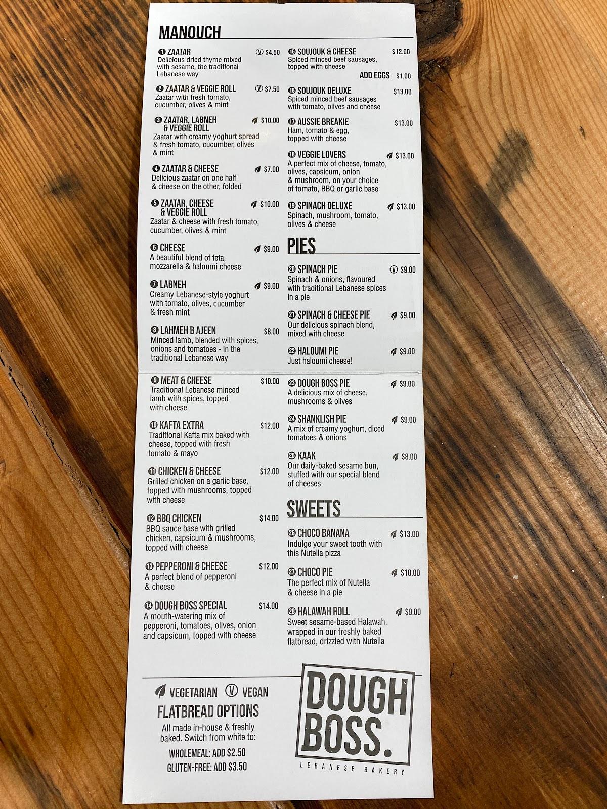 Carta del restaurante Dough Boss Chatswood, Chatswood