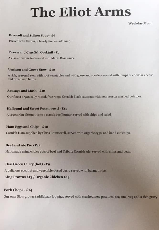 Menu At Eliot Arms Pub Bar Saint Germans