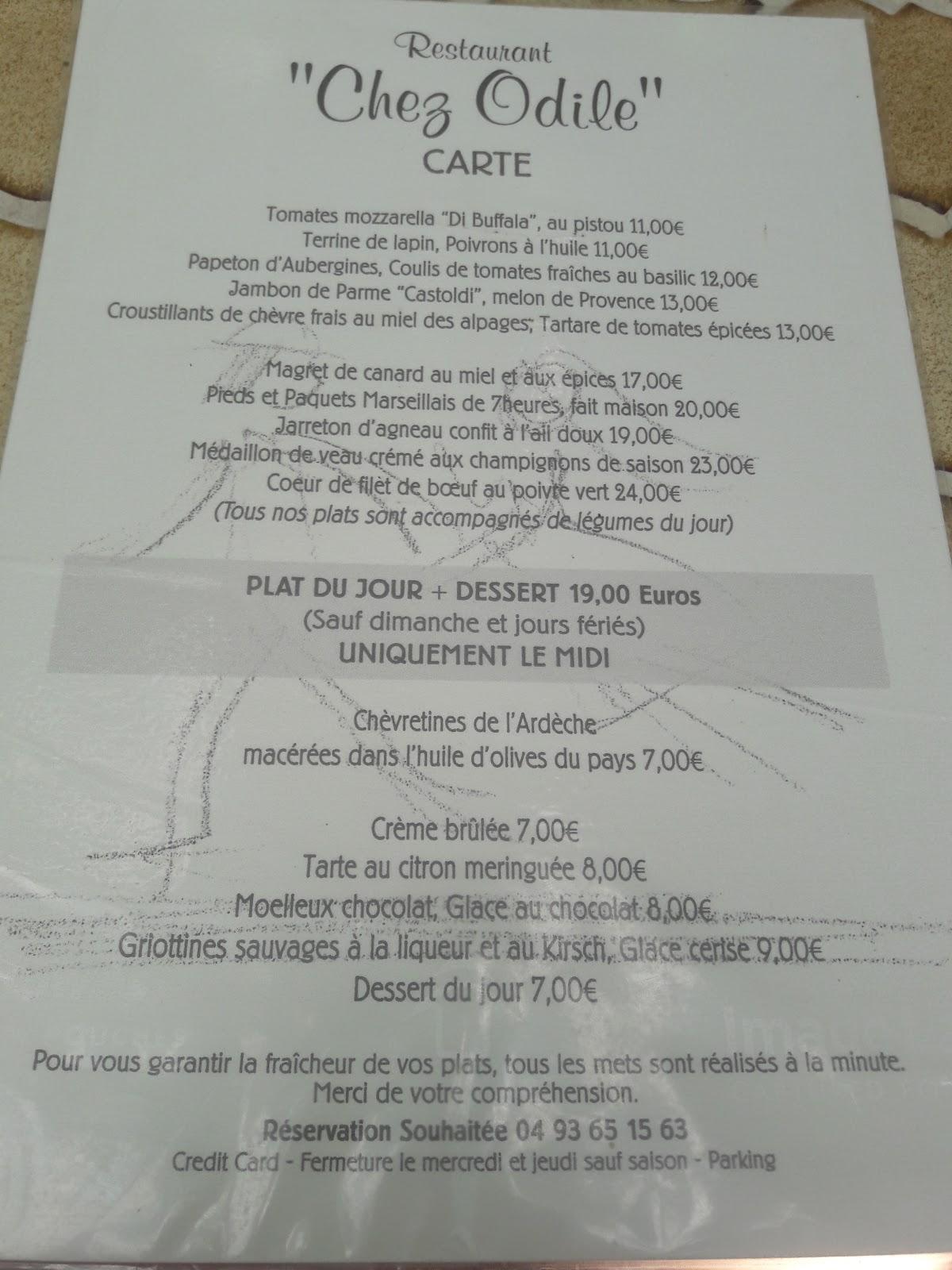Menu de Chez Odile