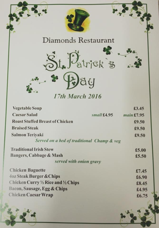 Menu At Diamonds Restaurant, Warrenpoint